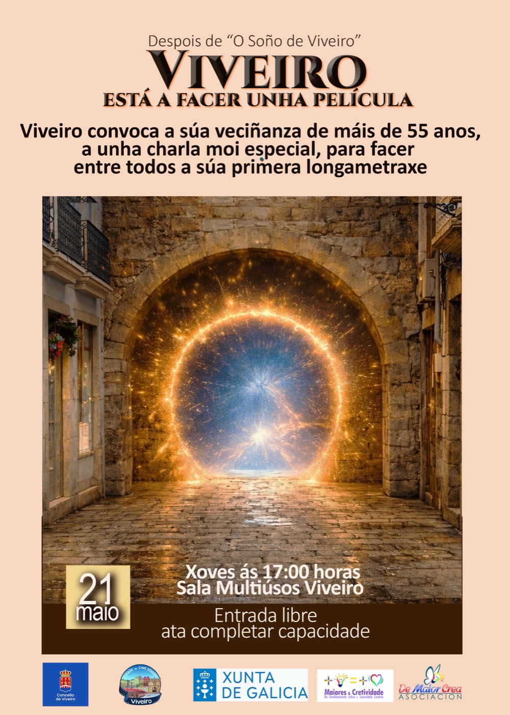 Cartel del llamamiento del 21 de mayo en Viveiro · primer largometraje colaborativo