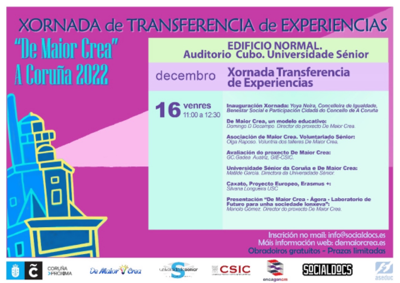 Cartel · Xornada de Transferencia de Experiencias · A Coruña · diciembre 2022